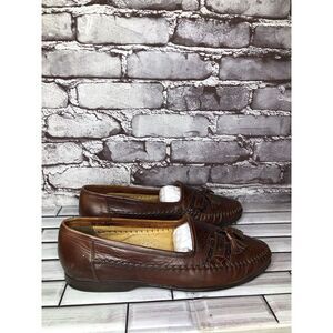 Santoni Relaxed Brown Leather Tassels Loafers Dress Shoes Men Sz 10D US/44EU